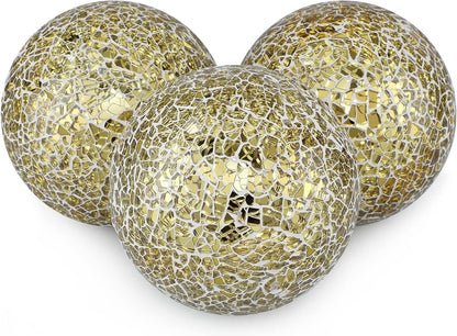4" Decorative Orbs, Mosaic Sphere Balls, Centerpiece Balls for Bowls, Vases, Dining Table Decor, Pack of 3 (Mixed Color-Blue)